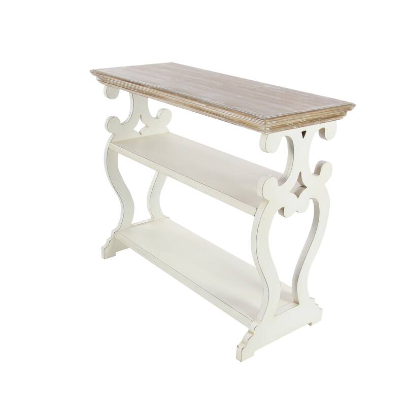 Wood Scroll 2 Shelf Console Table with Brown Wood Top - White or Black - Roche River Decor