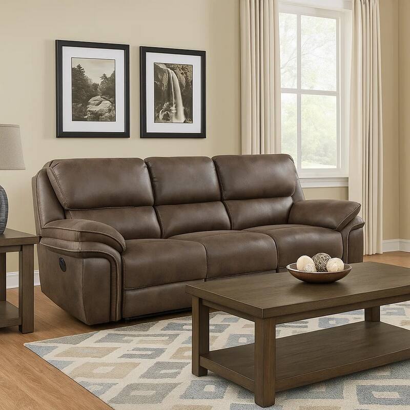 Tony 90 Inch Double Manual Recliner Sofa, Brown Microfiber, Solid Wood