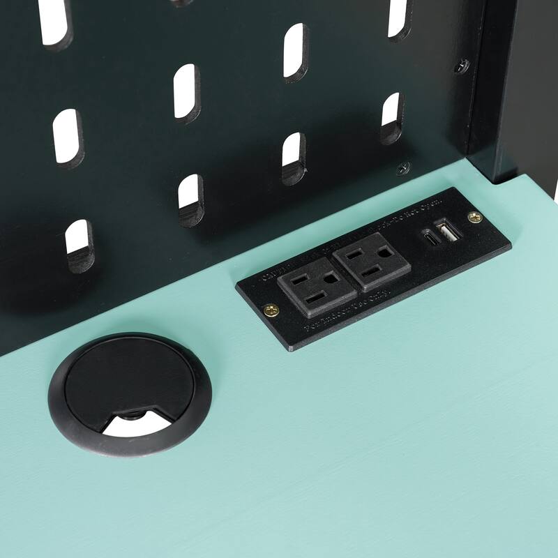 Gaming Loft Bed Full Size Wood Loft Bed with Pegboard PC Desk Computer Case Stand Charging Station LED Lights for Gamers