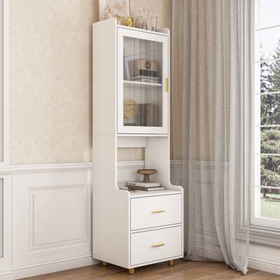 19.6"W Elegant Reeded Glass Buffet Cabinet with Gold Accents Bookshelf