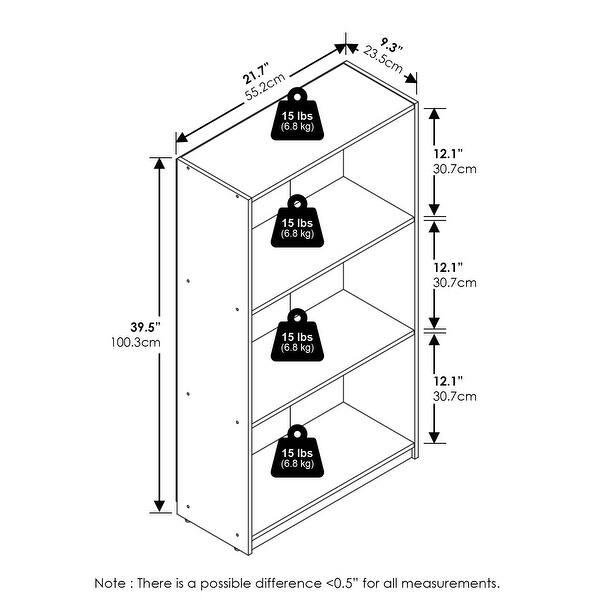 dimension image slide 2 of 4, Furinno 99736 Basic 3-Tier Bookcase Storage Shelves
