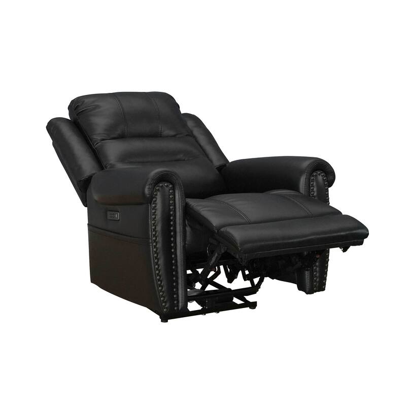 Black Top Grain Leather Power Recliner with Power Headrest and USB Port