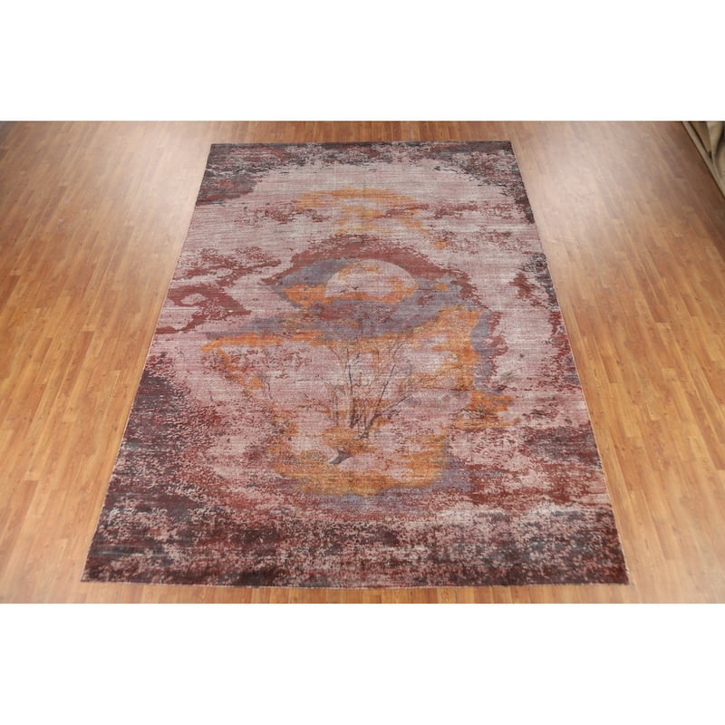 Landscape Modern Abstract Indian Area Rug Handmade Wool Carpet - 8'3"x 11'8"