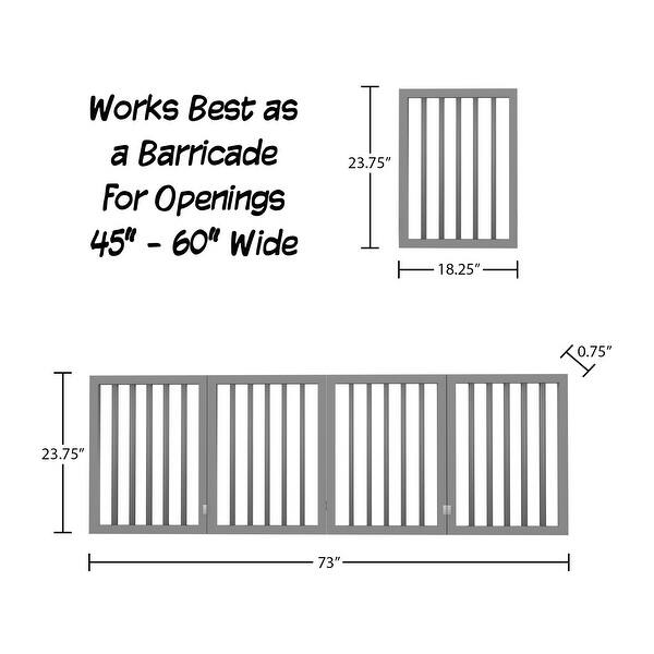 dimension image slide 1 of 3, 4-Panel Modern Indoor Foldable Dog Gate - 73x24-Inch MDF Freestanding Pet Fence