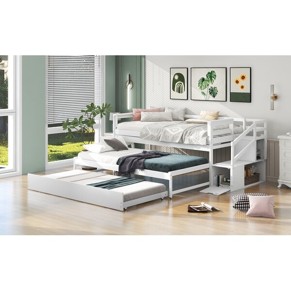 Twin Size Daybed Modern Kids Triple Bunk Two Pull out Beds Under the Bed Slatted Frame with Double Trundle and Storage Staircase Bed Bath Beyond 37354304