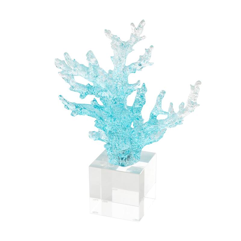 Blue Glass Ombre Coral Decorative Sculpture with Clear Square Base