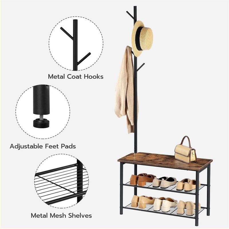 Coat Rack Shoe Bench - 28.3"L x 11.8"W x 70.9"H