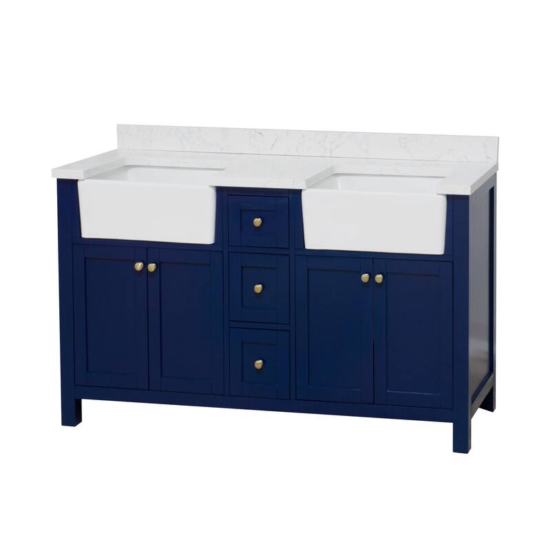 KitchenBathCollection Yorkshire 60" Double Farmhouse Vanity with Engineered Marble Top
