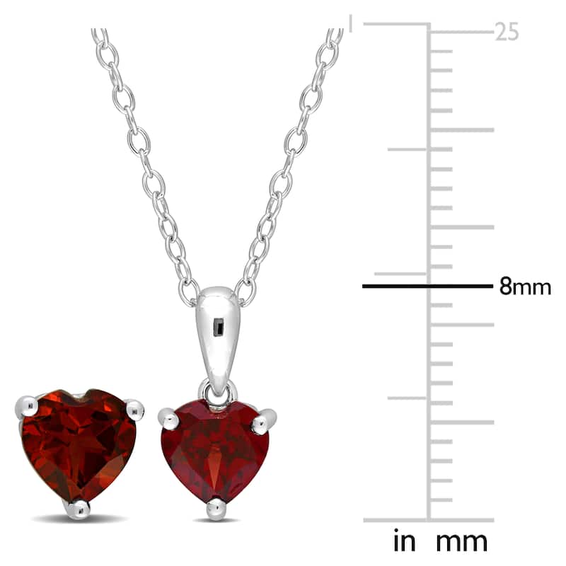 Miadora 2 1/5ct TGW Heart-Shape Garnet Set of Necklace and Earrings in Sterling Silver