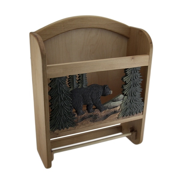 Bear In The Woods Hand Crafted Wooden Paper And Towel Holder W
