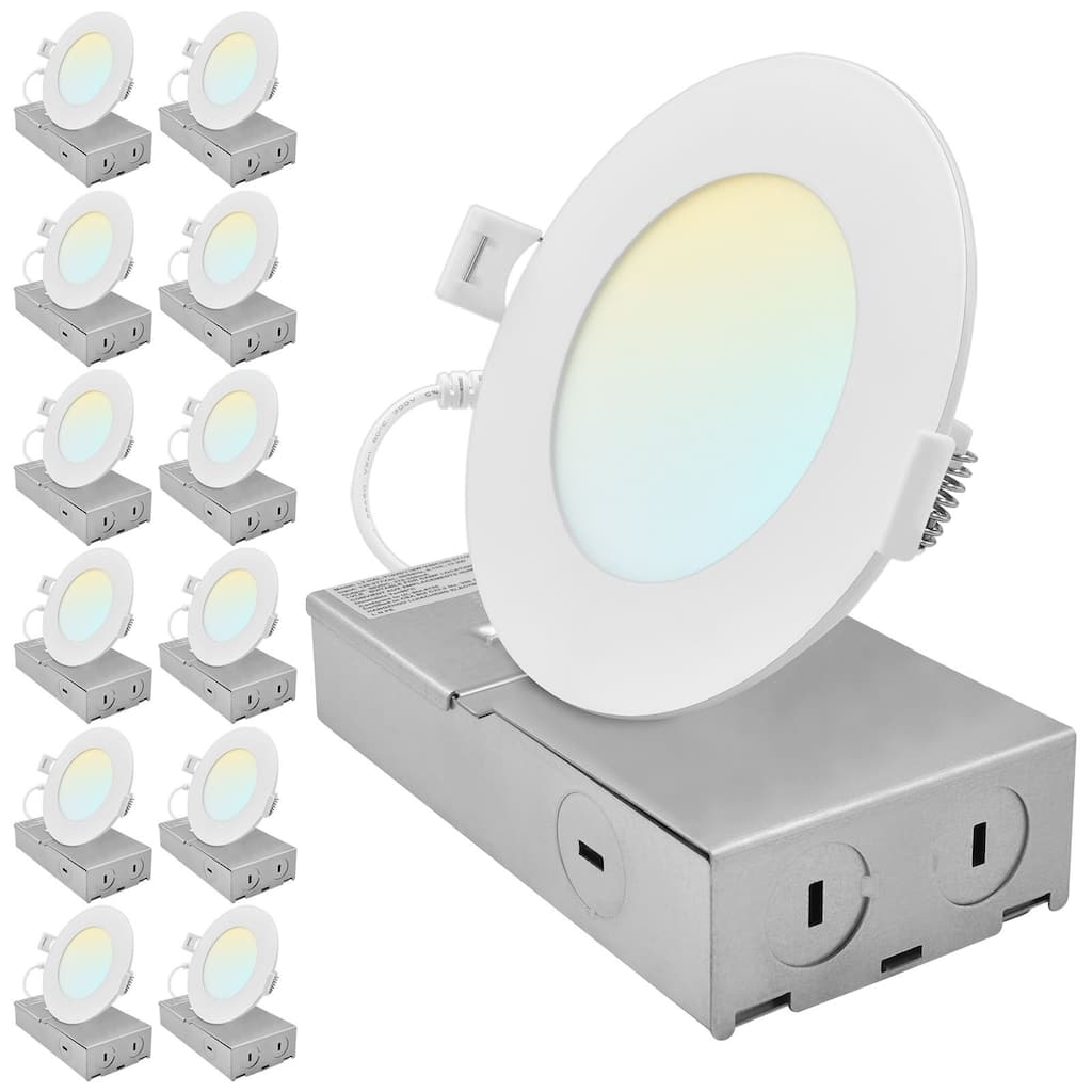 LUXRITE 4 Inch Canless Spotlight LED Recessed Light 5CCT Dimmable 650/800/1066LM CRI 90 8W/10W/13W ETL Listed 12 Pack