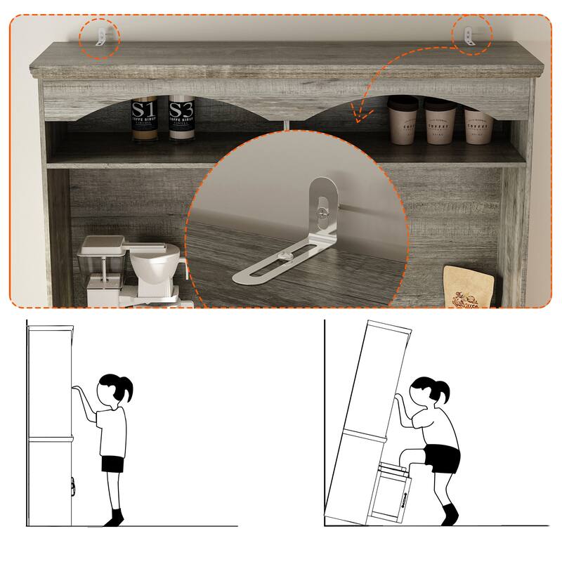 Coffee Bar Cabinet with Hutch and Storage Shelves Rustic Buffet Cabinet with 4 Doors for Kitchen or Dining Room