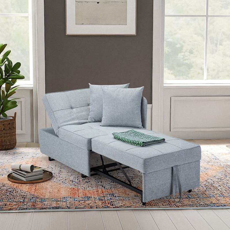 EROMMY Sleeper Sofa Chair Bed , Adjustable Backrest Pull Out Sofa Bed with Faux Linen Sofa Fabric - Grey