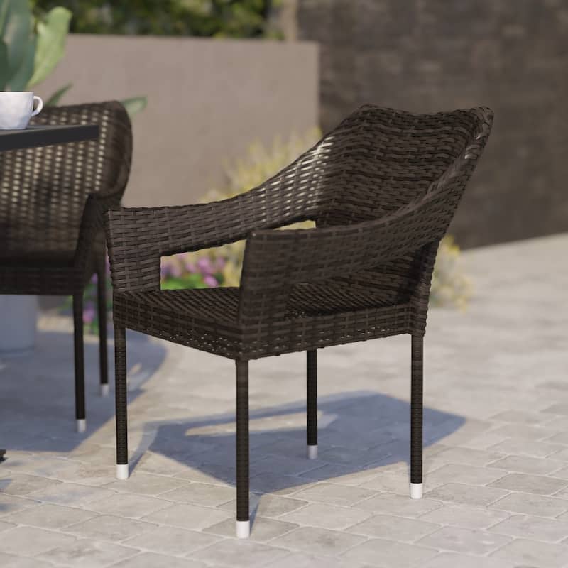 All Weather Commercial Grade PE Rattan Stacking Patio Chairs - Espresso