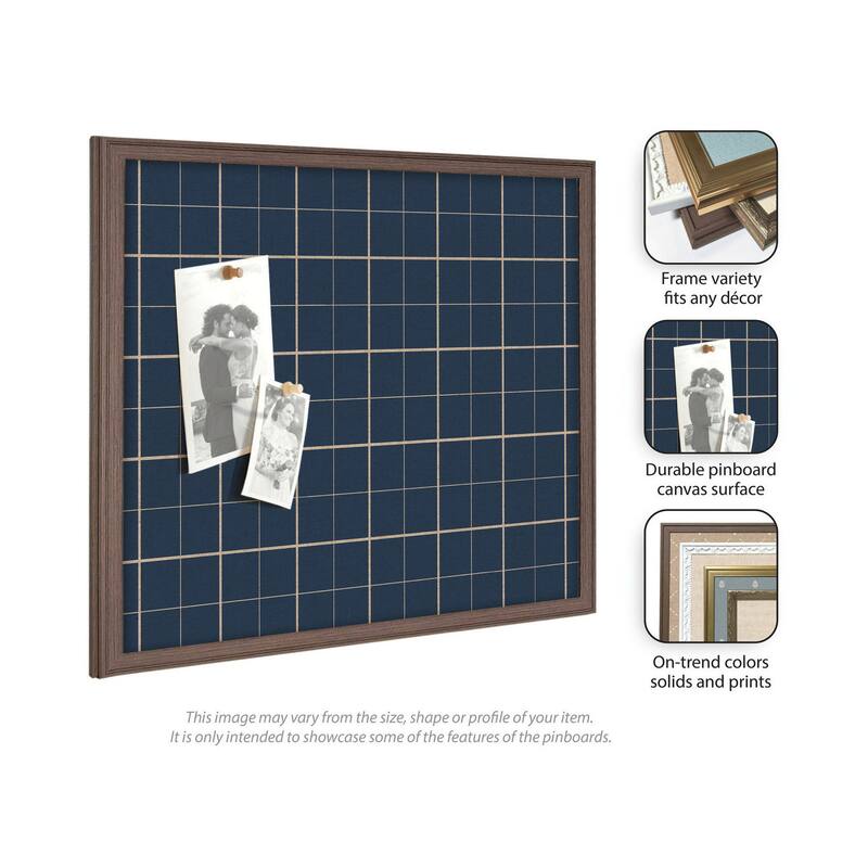 Kate and Laurel Framed Fabric Pinboard Navy Blue Plaid Wall Organization