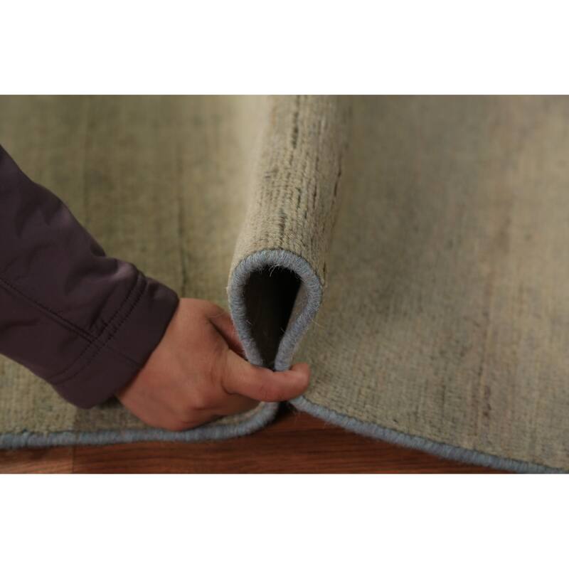 Solid Gabbeh Oriental Rug Handmade Solid Green Wool Carpet - 3'4" x 4'10"