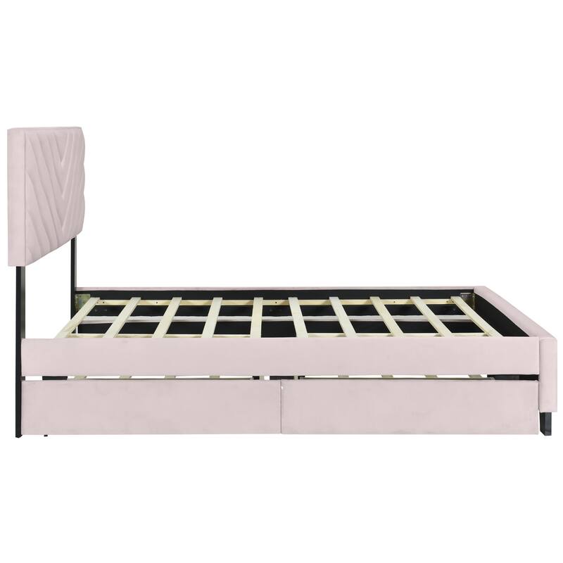 HomeRoots Pink Tufted Upholstered Twin Bed Frame With Trundle And Drawers