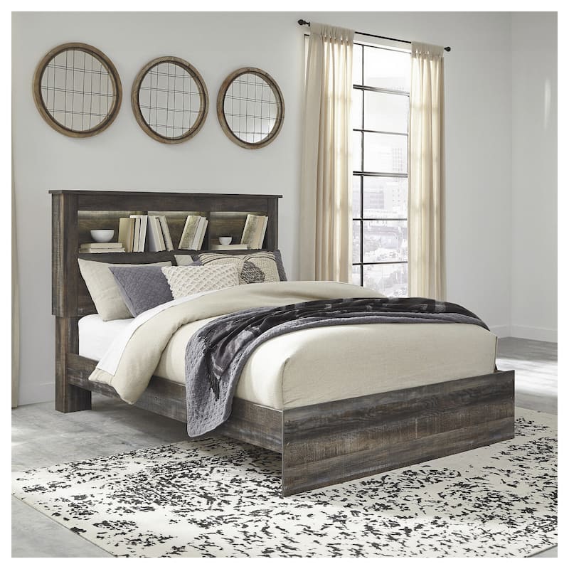 Drystan Rustic Brown Bookcase Bed - Queen