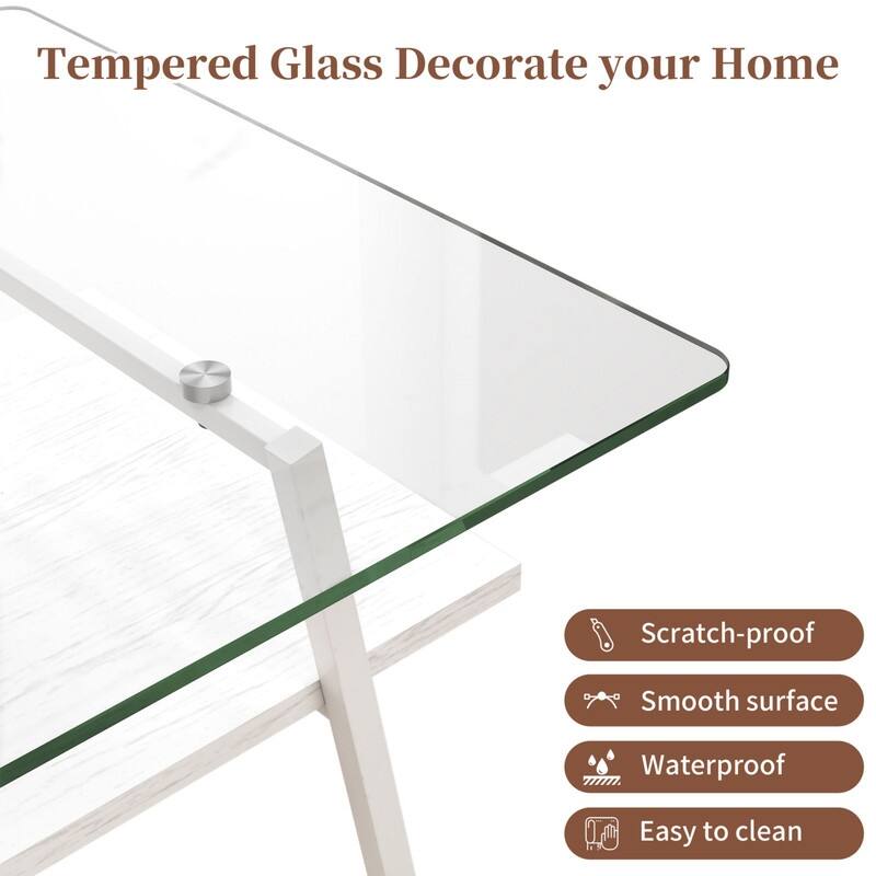 Rectangle Tempered Glass Coffee Table with Metal Legs
