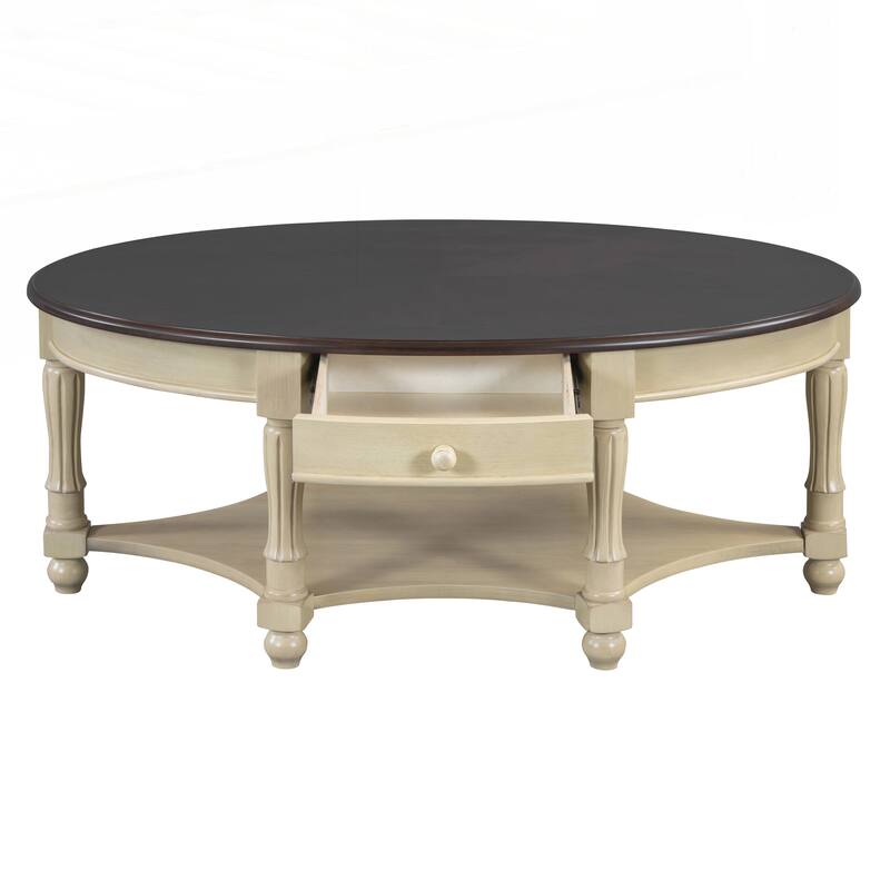 Vintage Oval Coffee Table with Drawer and Storage Shelf