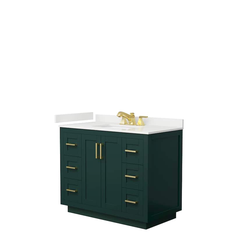 Miranda 42-inch Single Vanity, Quartz Top - Green, Gold Trim, White Quartz Top