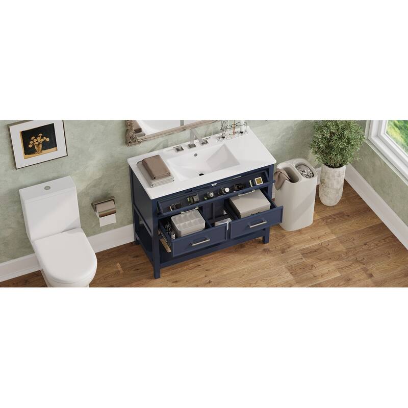 Bathroom Vanity with Sink, Multi-Functional Wood Bathroom Cabinet, Vanities Set with Open Shelf, Tip-Out Tray & 2 Drawers