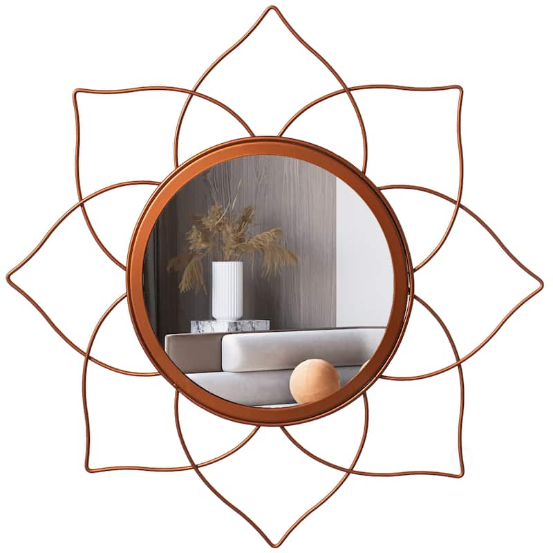 Uniquewise Decorative 12.25-inch Flower Shape Rose Gold Metal Frame Mirror - Perfect for Living Room, Bedroom, Bathroom Vanity - Single