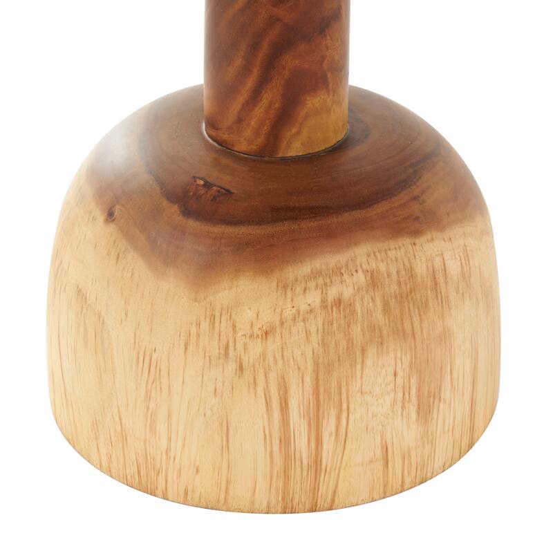 Brown Wood Handmade Side End Accent Table with Cylinder Block Base