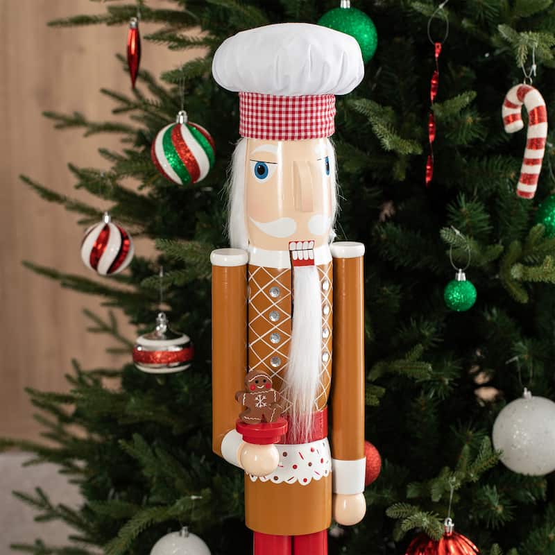 Glitzhome 42"H Wooden Christmas Gingerbread Chef Nutcracker