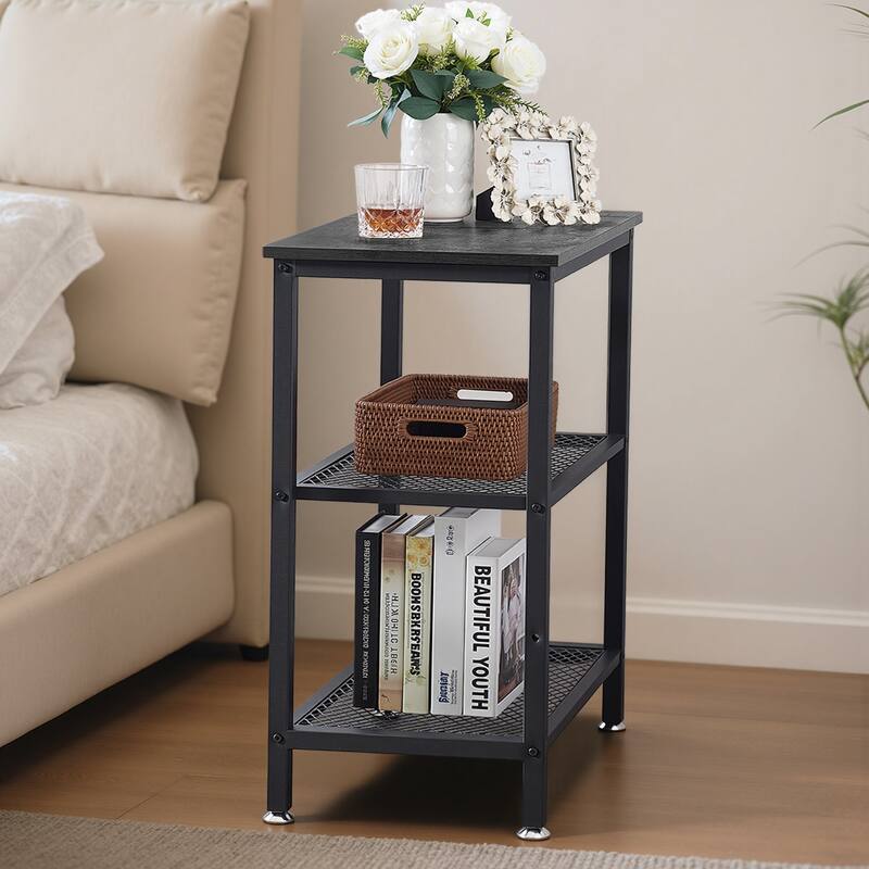 VECELO Contemporary Square End Table 3-Tier Side Table with MDF Top Open Shelves Available in Brown Gray and Charcoal Gray