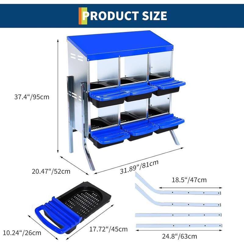 6-Hole Metal Chicken Nesting Box or Easy Cleaning with Legs
