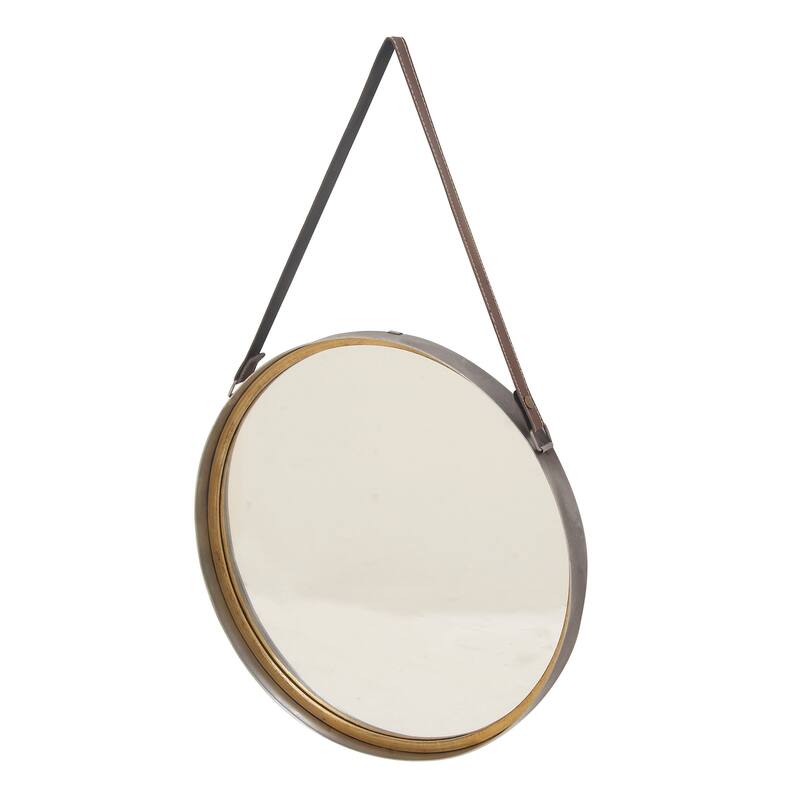 Gold Metal Room Wall Mirror with Leather Strap