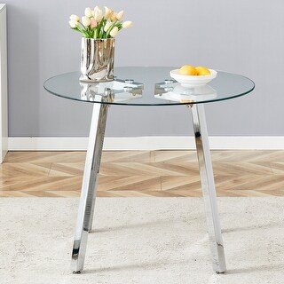 Round Clear Glass Dining Table with Metal 7-Shaped Legs - Bed Bath ...
