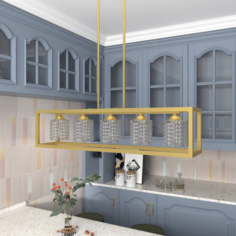 Modern Glam 5-light 37in Kitchen Island Lights Crystal Rectangle Chandelier