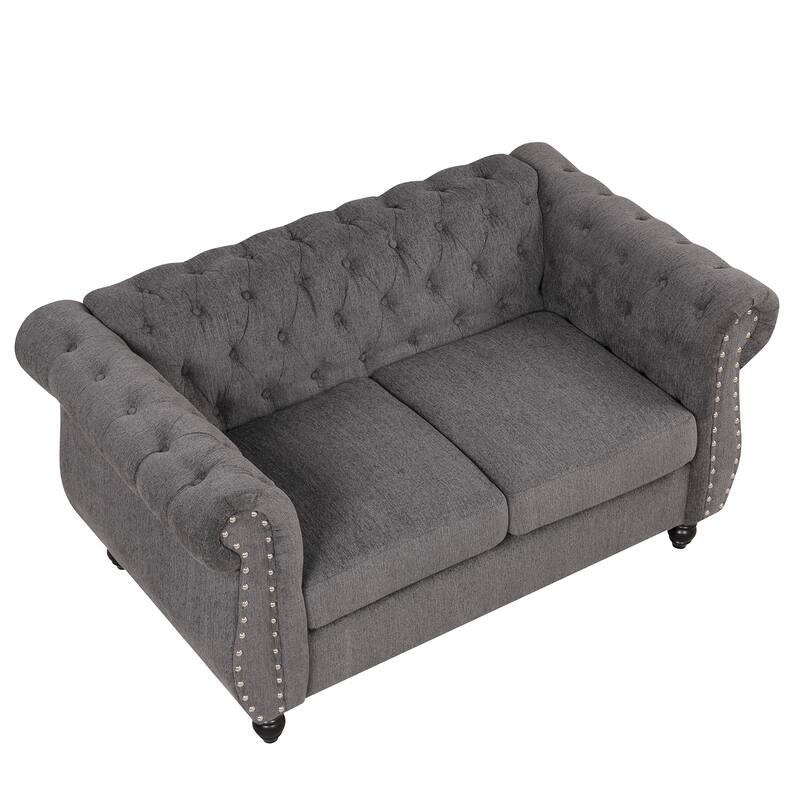 60" modern sofa Dutch plush upholstered sofa, solid wood legs, buttoned tufted backrest