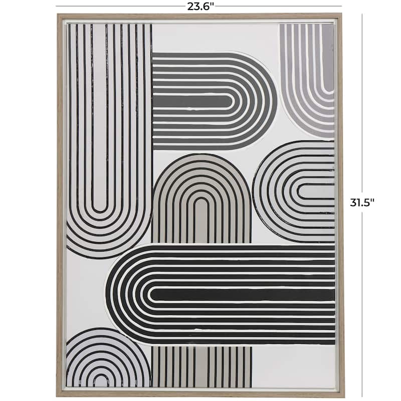 Cream Canvas Art Deco Linear Arched Abstract Framed Wall Art with Gold Foil Accents