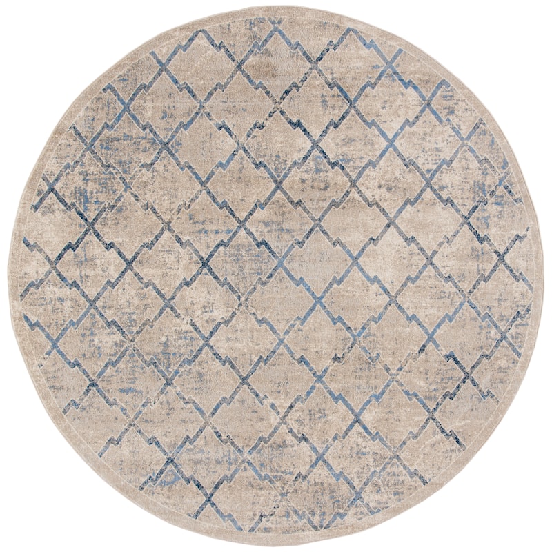 SAFAVIEH Brentwood Annelyse Traditional Oriental Trellis Rug - 6'7" Round - Light Grey/Blue
