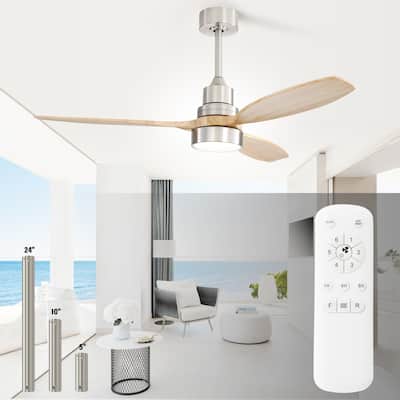 52 Inch Modern Ceiling Fan with Dimmable LED Light and Remote, 3 Wooden Blades - 52 Inch