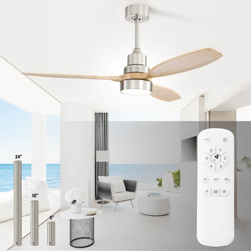 52 inch Wood Ceiling Fan with Light and Remote, Dimmable LED and Reversible DC Motor