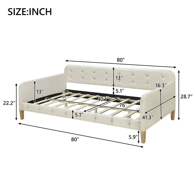 Upholstered Daybed w4 Support Legs, Button Tufting Loveseat Sofa Bed