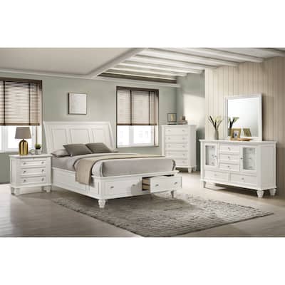 Sandy Beach 5-piece Storage Bedroom Set with Sleigh Headboard