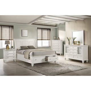 Sandy Beach 5-piece Storage Bedroom Set with Sleigh Headboard