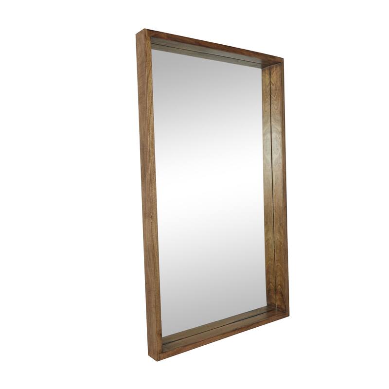 Mango Wood Wall Mirror with Natural Wood Grain and Deep Set Frame - Brown - Roche River Decor