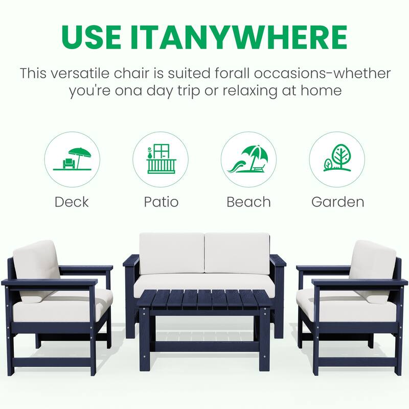 Outdoor Patio HDPE Sectional Sofa and Table Set, Removable Cushions Included, a Loveseat, 2 Single Sofas