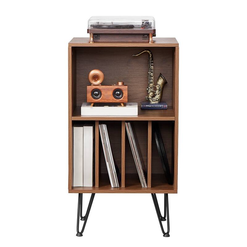 Brown Metal Record Stand with 3 Tiers, Vinyl Storage for 150 Albums - 18.9 x 15.75 x 33.54 inches