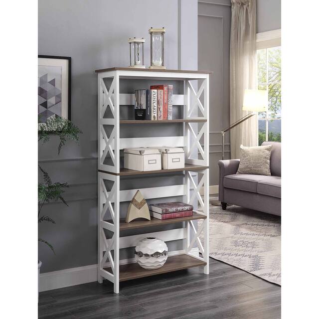 Copper Grove Cranesbill 5-Tier Bookcase - Drfitwood Shelves/White Frame