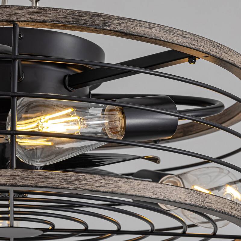 20 in. Wood Finish Ceiling Fan with Light Low Profile Farmhouse Indoor Ceiling Fans Caged Ceiling Fan Light for Bedroom - N/A