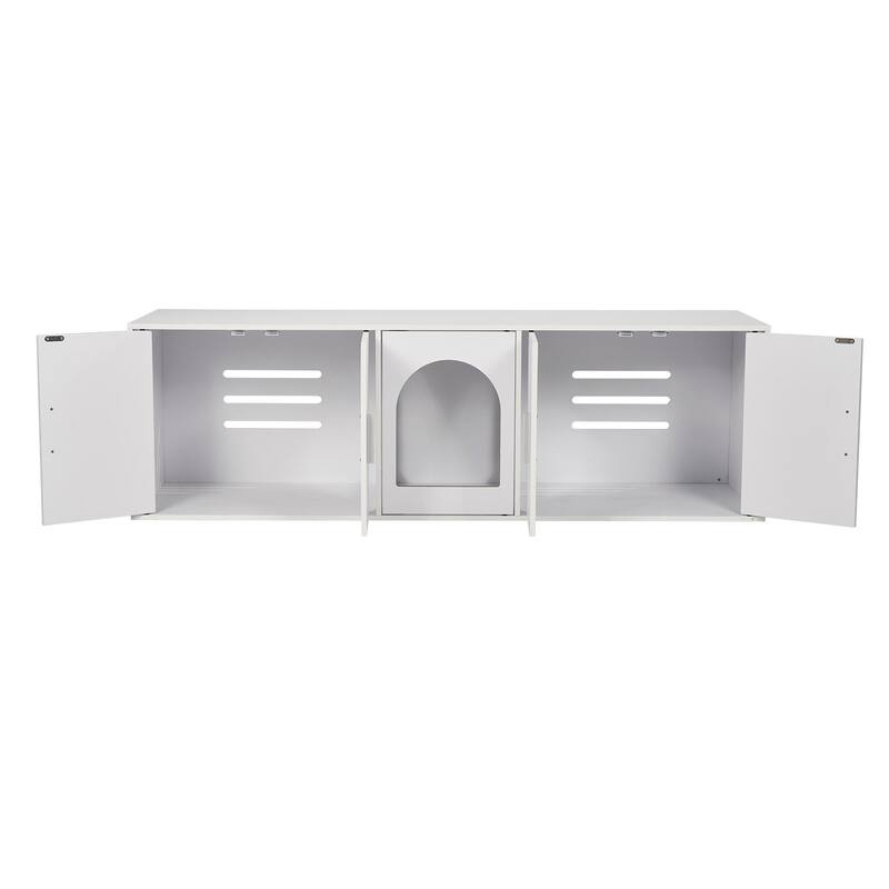 57.9" White Cat Litter Box Enclosure Furniture Hidden with 5 Doors Perfect for Placing Vases Books or any Decorations