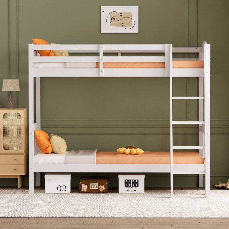 Twin Over Twin Solid Wood Bunk Bed for Kids and Adults, No Box Spring Required