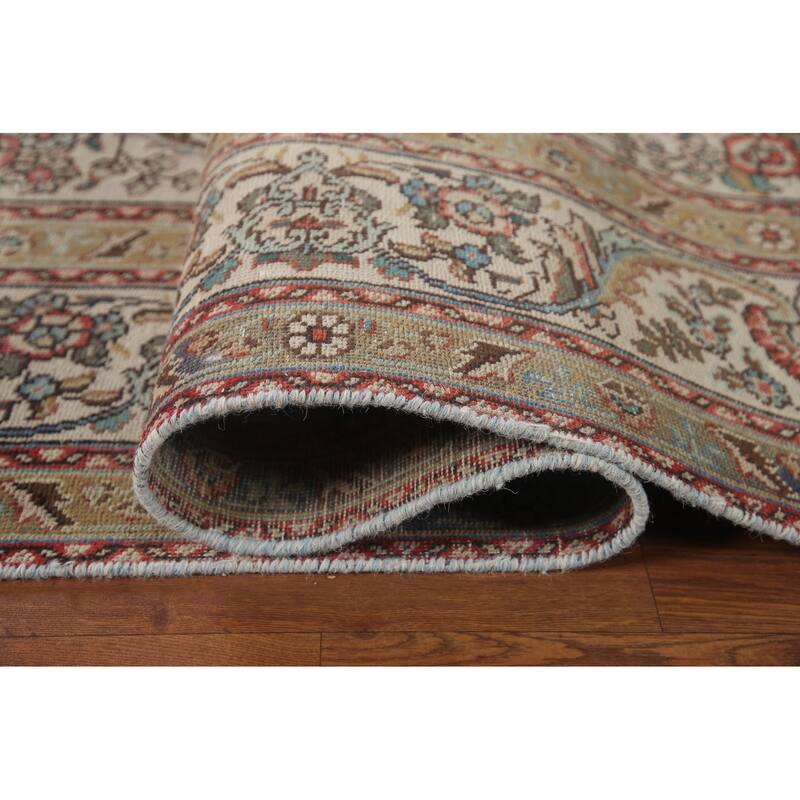 Hand Knotted Oriental 100% Wool Carpet Traditional Medallion Beige & Ivories Tabriz Area Rug - 11' 7'' X 8' 3''